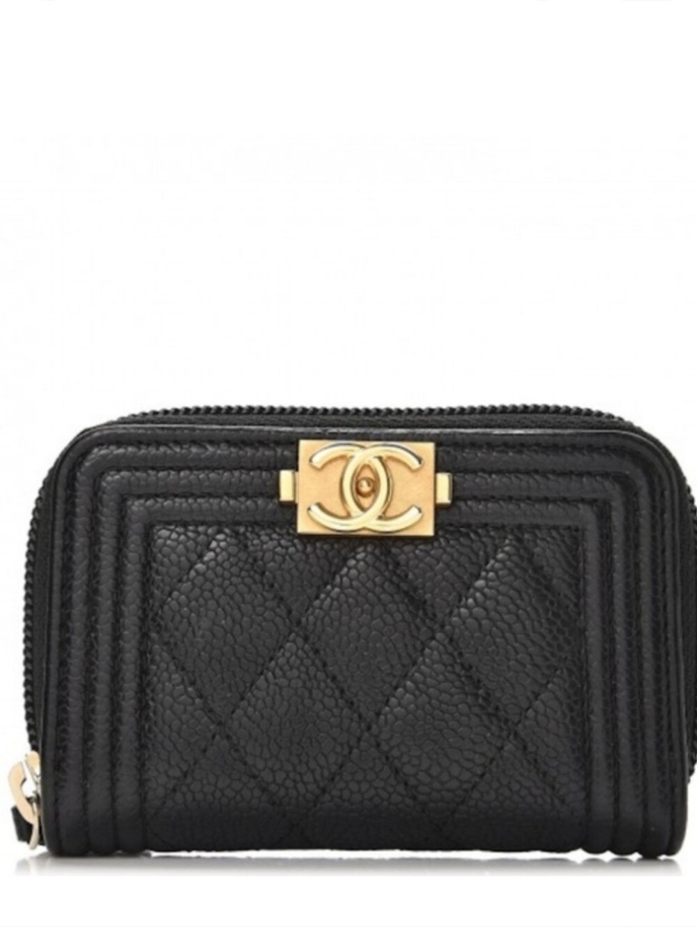 BNIB NEW! Authentic CHANEL Caviar Black Quilted Boy Zip Around Coin ZIPPY WALLET